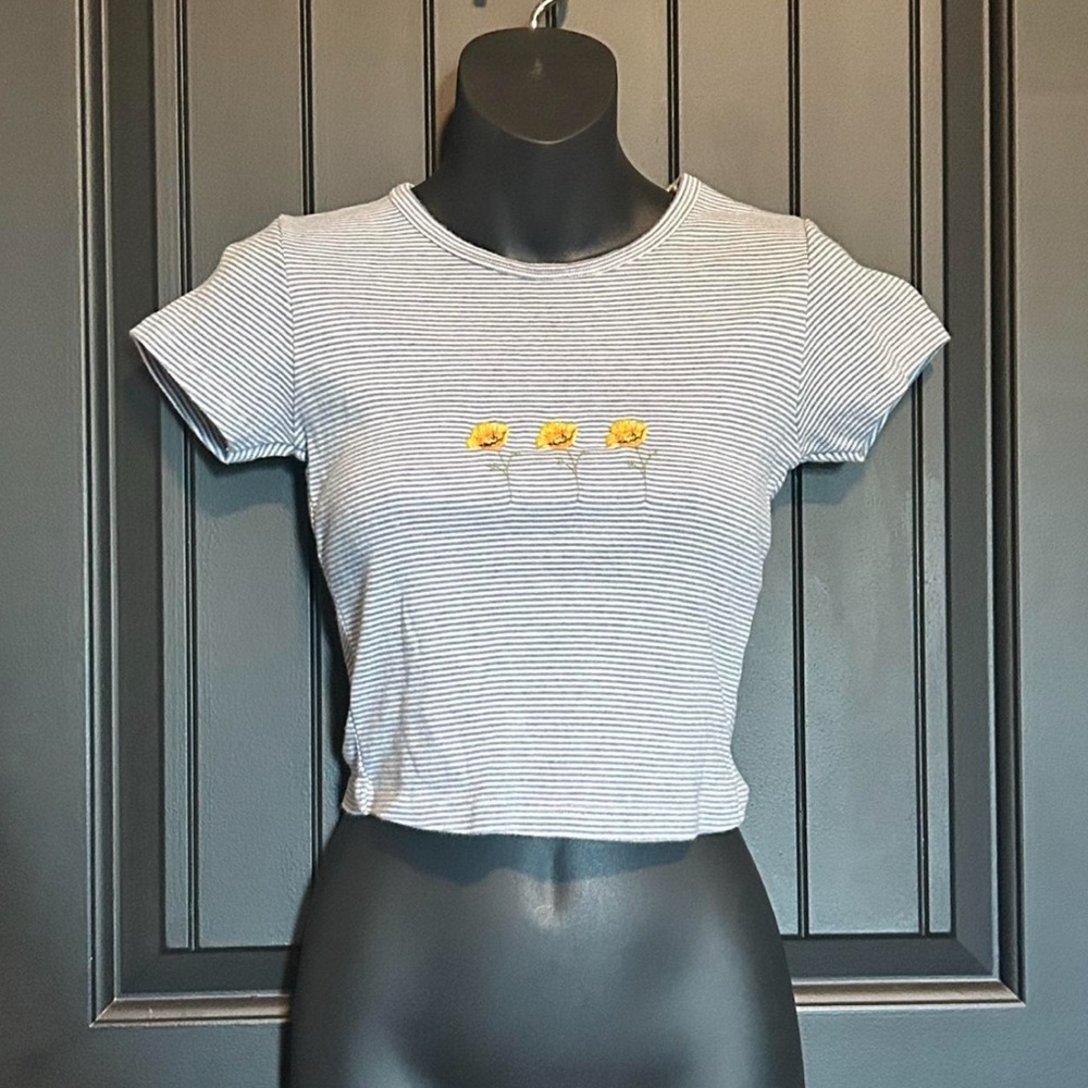 Brandy Melville Striped Crop Top with Yellow Detail